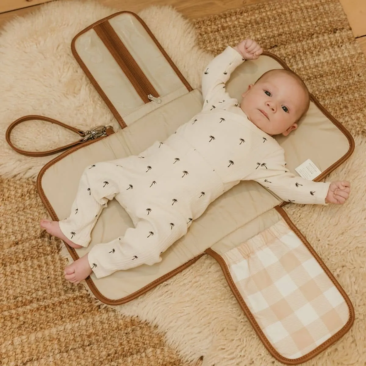 OiOi Travel Change Mat - Beige Gingham