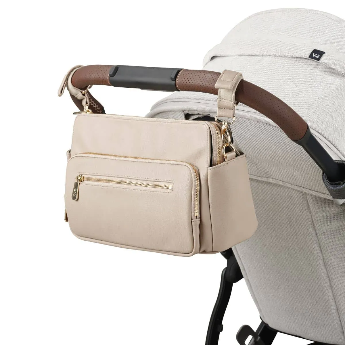 OiOi Vegan Leather Multitasker Pram Caddy - Oat