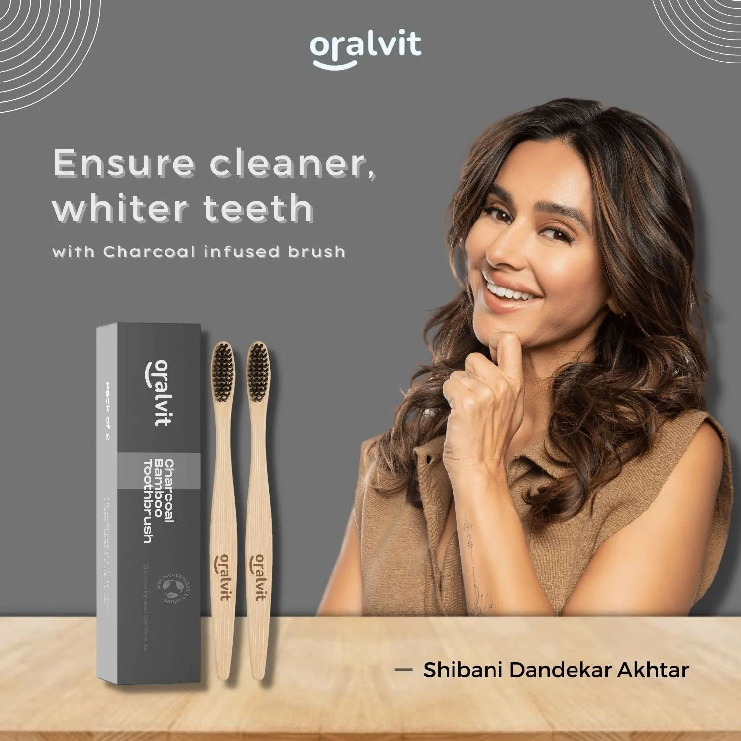 Oralvit Bamboo Charcoal Toothbrush 100% Natural | Anti-bacterial & Biodegradable | Eco-Friendly | For Adults & Kids | BPA Free - Pack of 2 (Pack of 3)