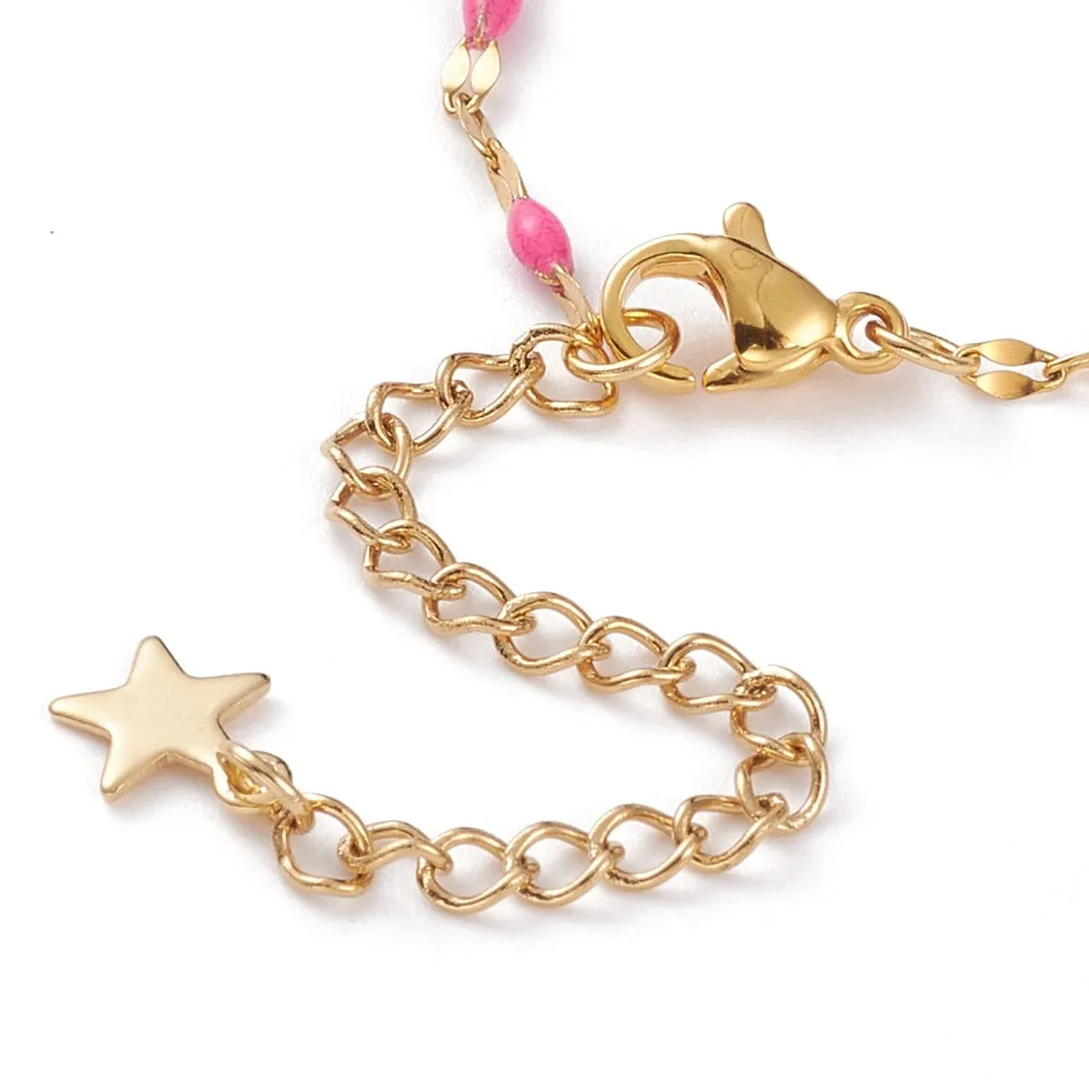 Pink Enamel Link Bracelet Making - Plated Stainless