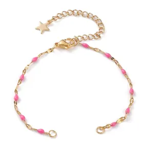 Pink Enamel Link Bracelet Making - Plated Stainless