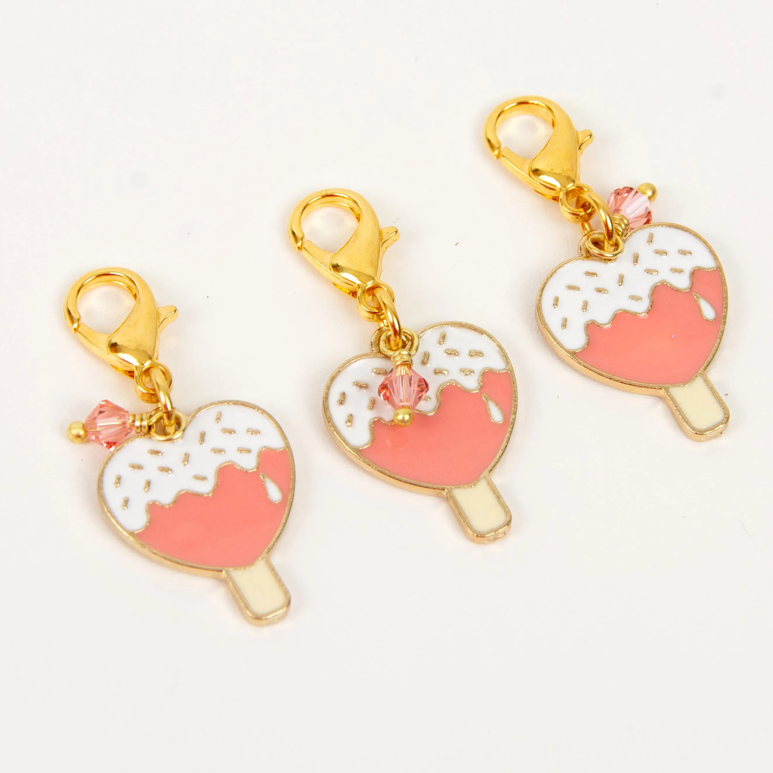 Popsicle Heart Enamel Charm with Peach Austrian Crystal Accent