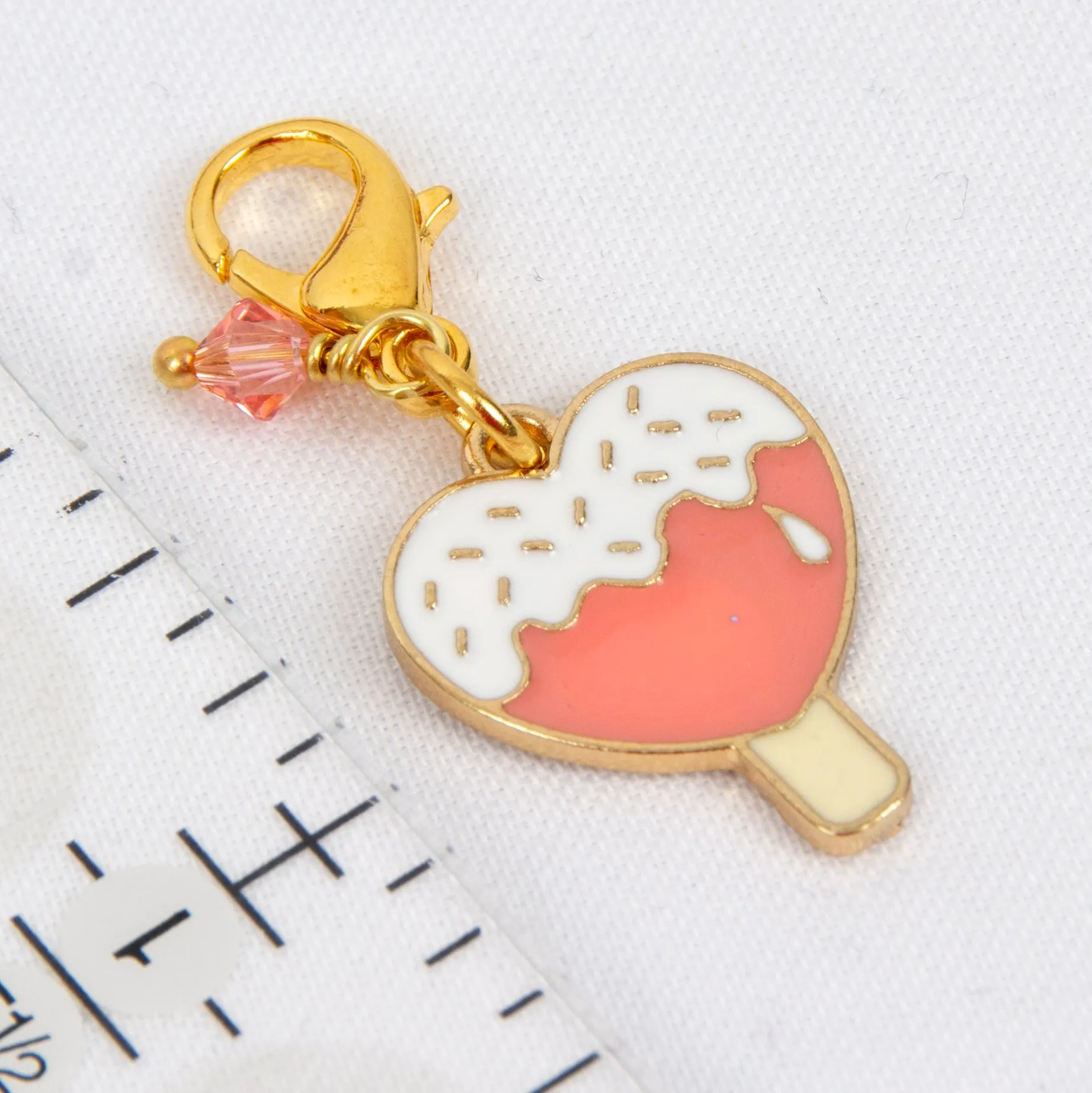 Popsicle Heart Enamel Charm with Peach Austrian Crystal Accent