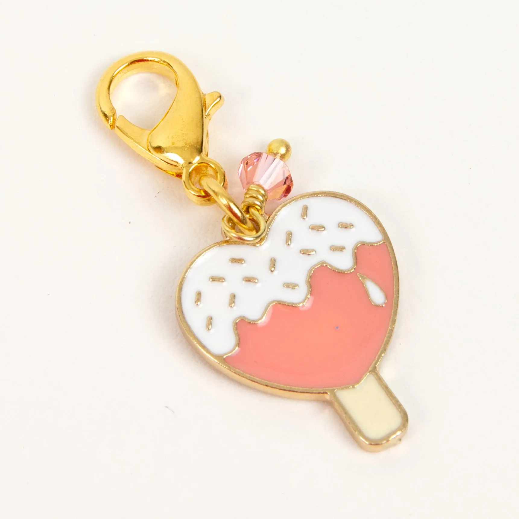 Popsicle Heart Enamel Charm with Peach Austrian Crystal Accent