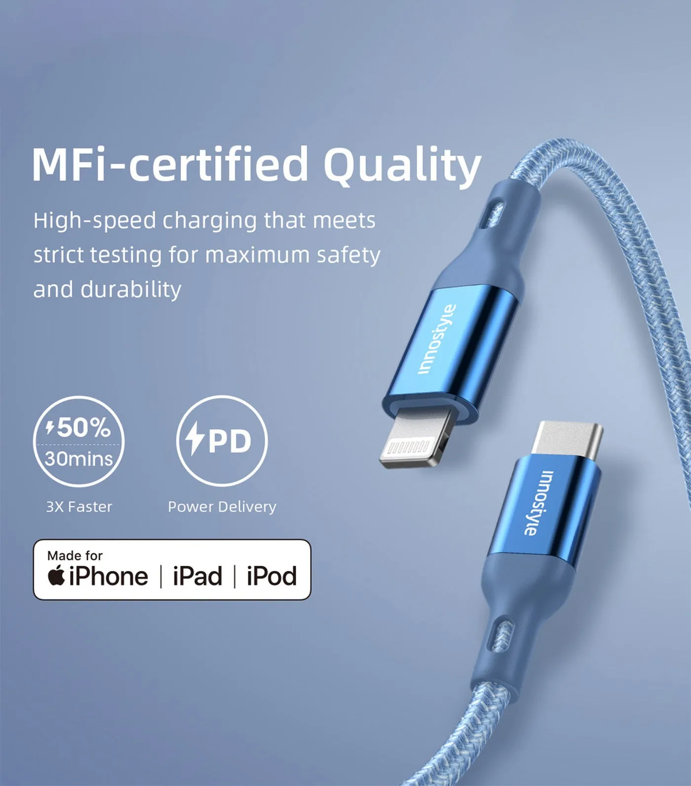 PowerFlex USB-C to Lightning Cable Blue