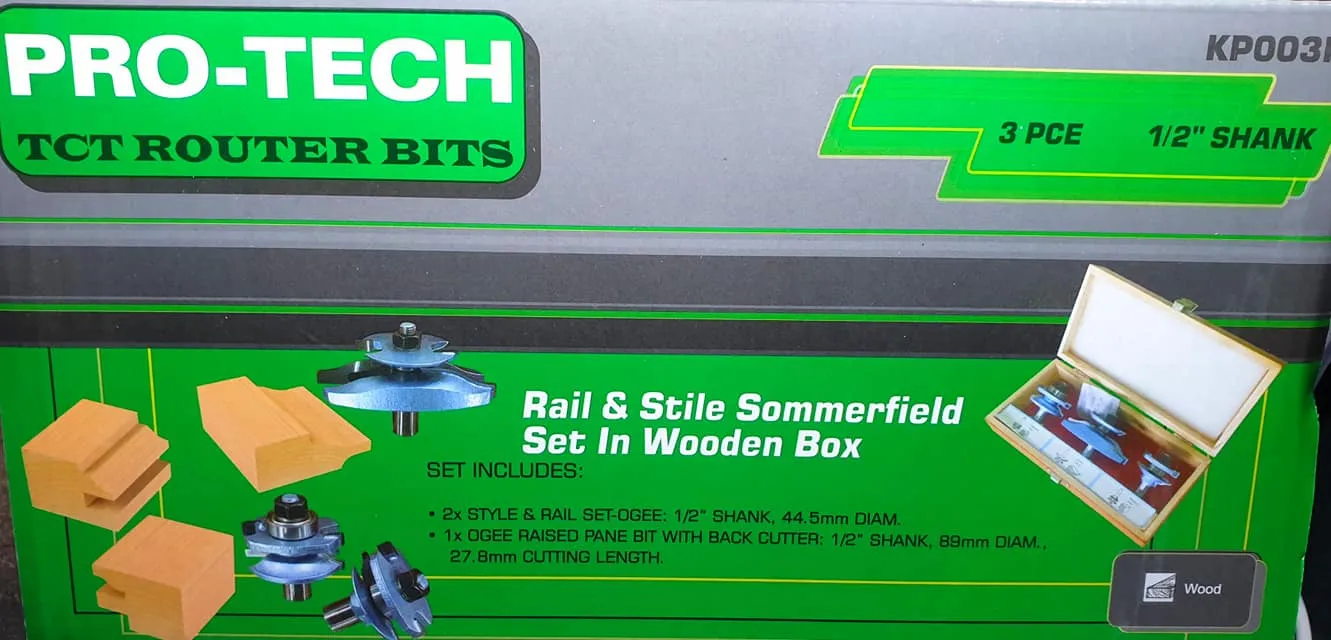 Pro-Tech | Router Bit Set Rail & Stile c/w Sommerfield Panel 3Pc 1/2" Shank