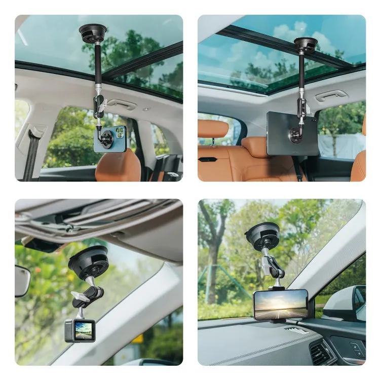 PULUZ Car Suction Cup Arm Mount Phone Tablet Magnetic Holder with Phone Clamp (Black)