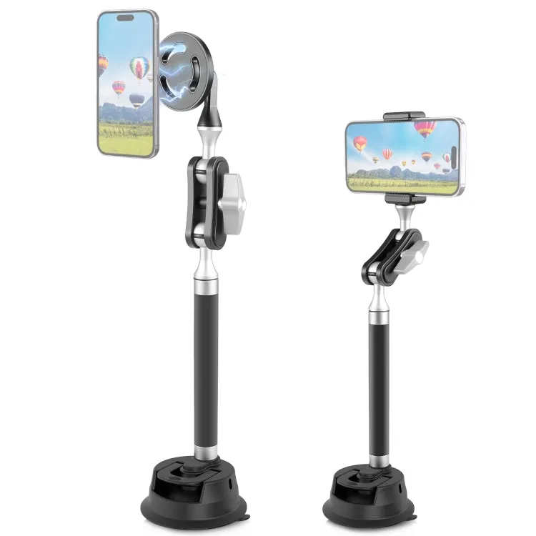 PULUZ Car Suction Cup Arm Mount Phone Tablet Magnetic Holder with Phone Clamp (Black)