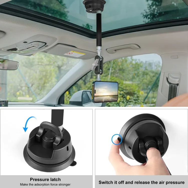 PULUZ Car Suction Cup Arm Mount Phone Tablet Magnetic Holder with Phone Clamp (Black)