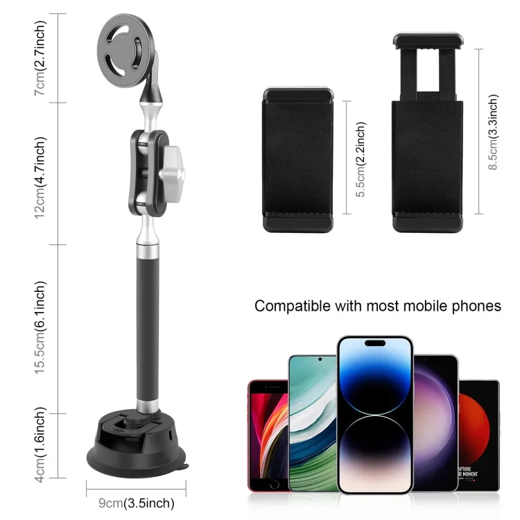 PULUZ Car Suction Cup Arm Mount Phone Tablet Magnetic Holder with Phone Clamp (Black)