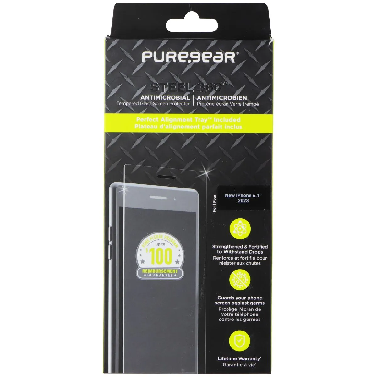 PureGear Steel 360 Tempered Glass for Apple iPhone 15 - Clear