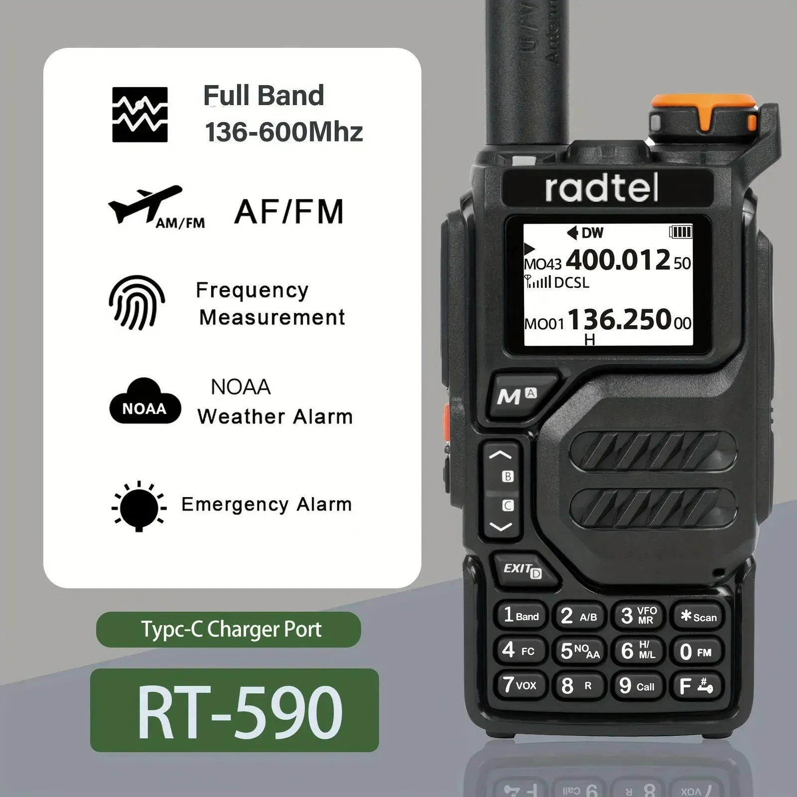 Radtel RT-590 Air Band Walkie Talkie Amateur Ham Two Way Radio Station UHF VHF 200CH Full Band HT with NOAA Channel AM Satcom