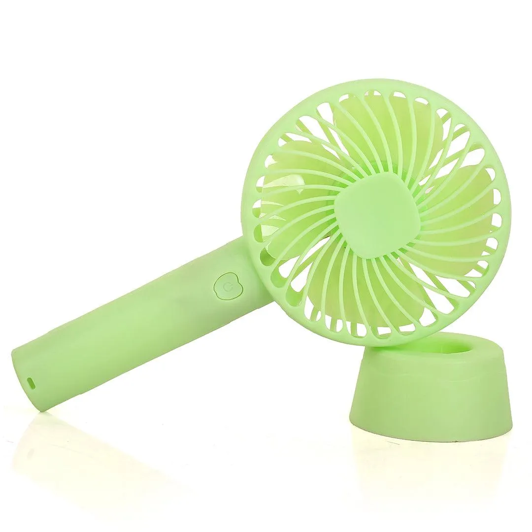 Rechargeable Mini Usb Hand Fan   Base   Battery- Green