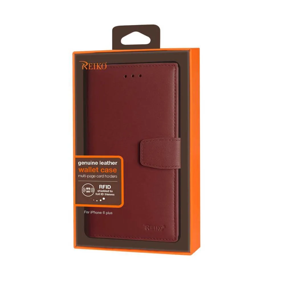 Reiko REIKO IPHONE 6 PLUS GENUINE LEATHER WALLET CASES WITH RFID CARD PROTECTION IN BURGUNDY