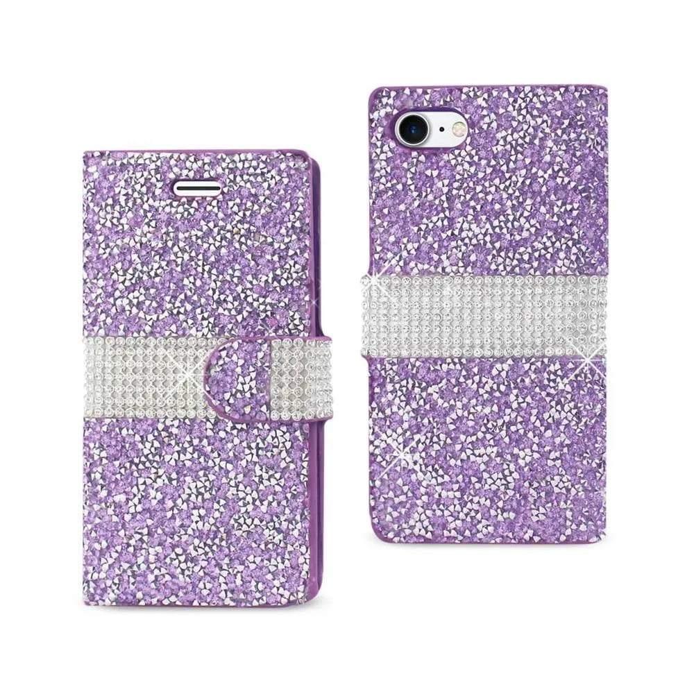 Reiko REIKO IPHONE 7 JEWELRY RHINESTONE WALLET CASE IN PURPLE