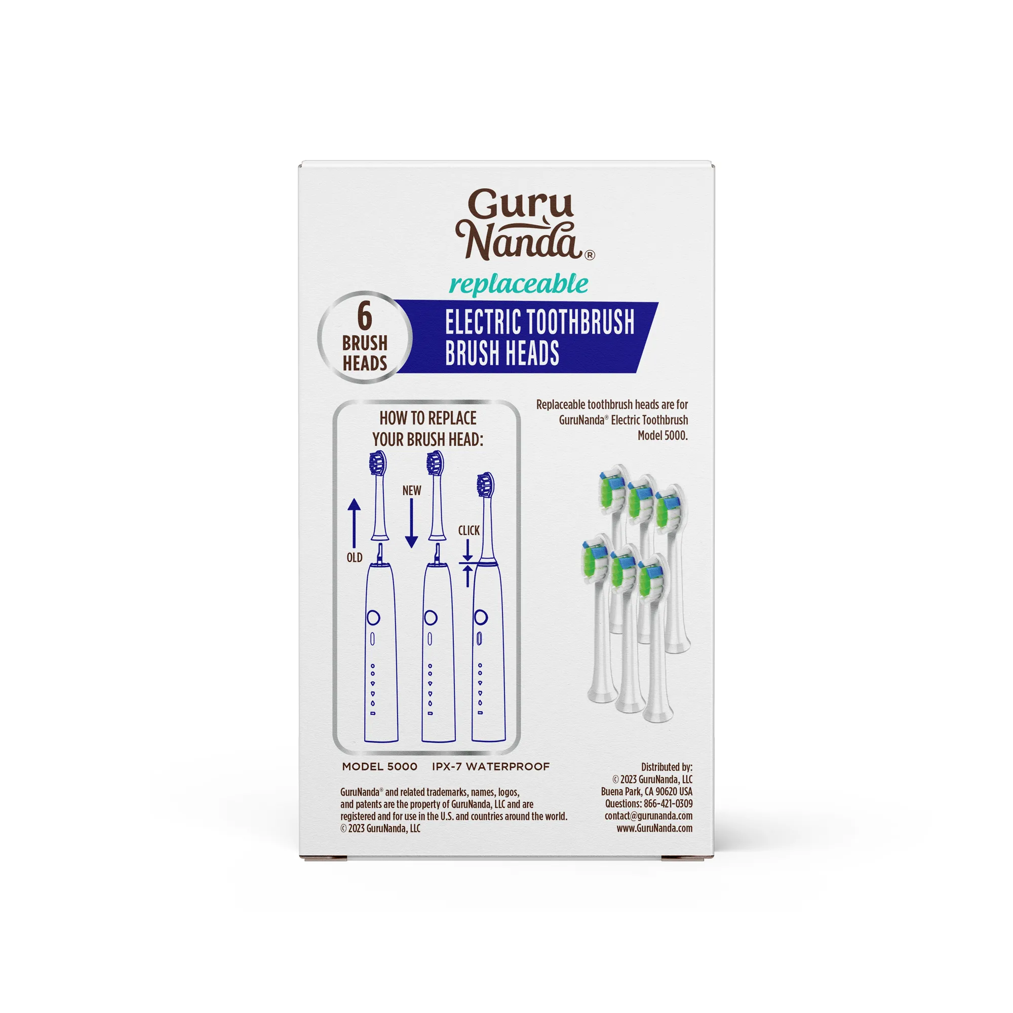 Replacement Brush Heads for GuruNanda Sonic Electric Toothbrush - 6-Pack