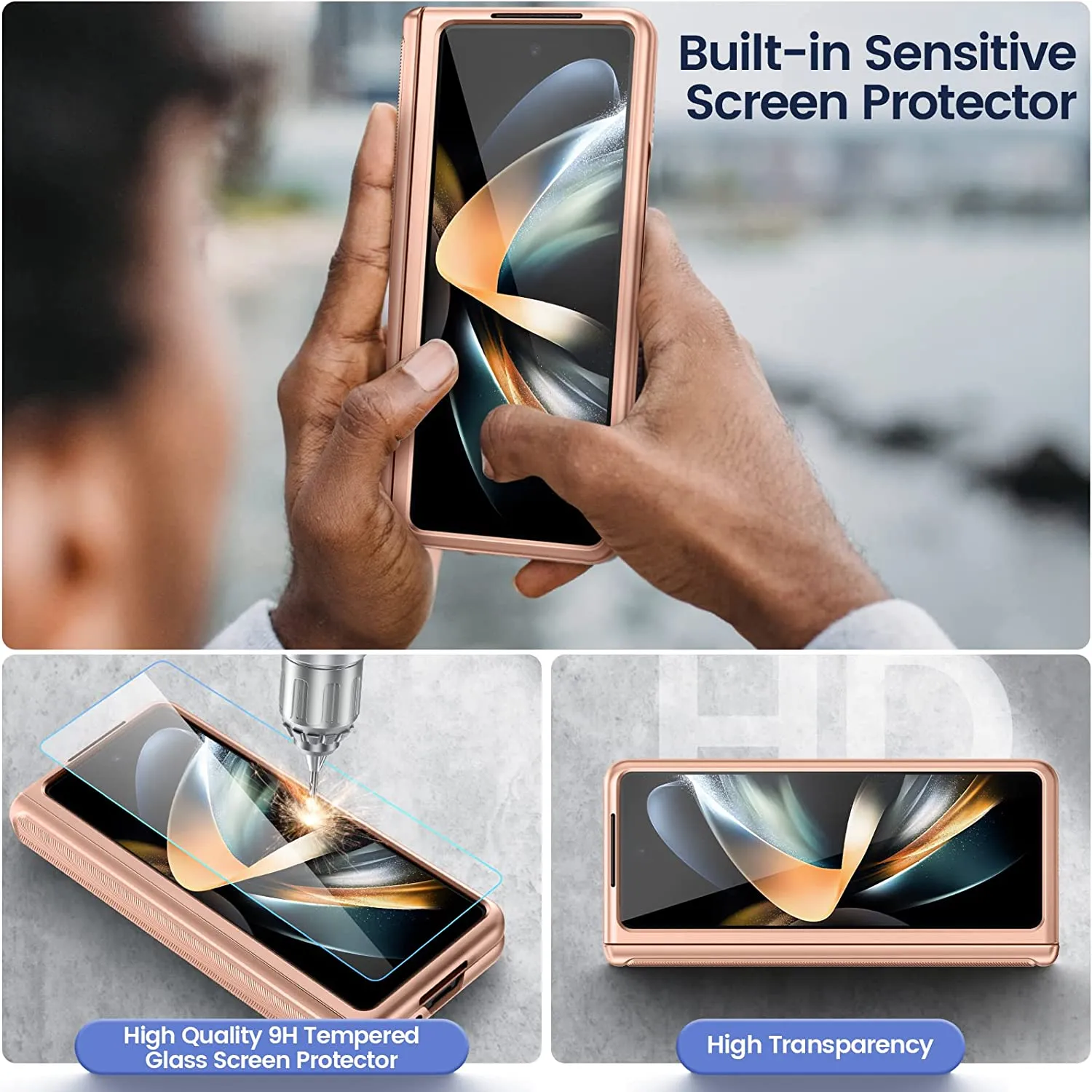 Samsung Galaxy Z Fold 4 Case Hinge Protection & Screen Protector 4 5G- Rose Gold