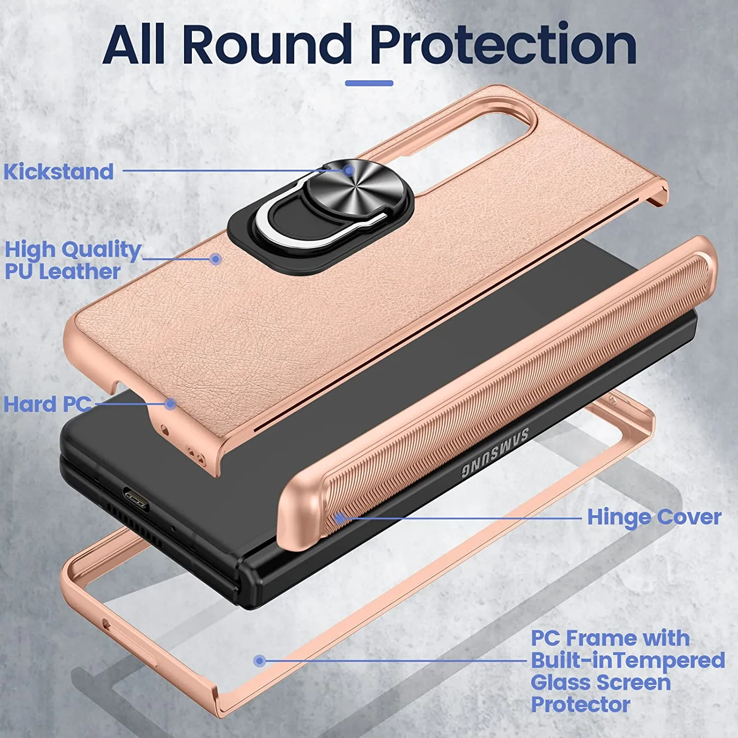 Samsung Galaxy Z Fold 4 Case Hinge Protection & Screen Protector 4 5G- Rose Gold