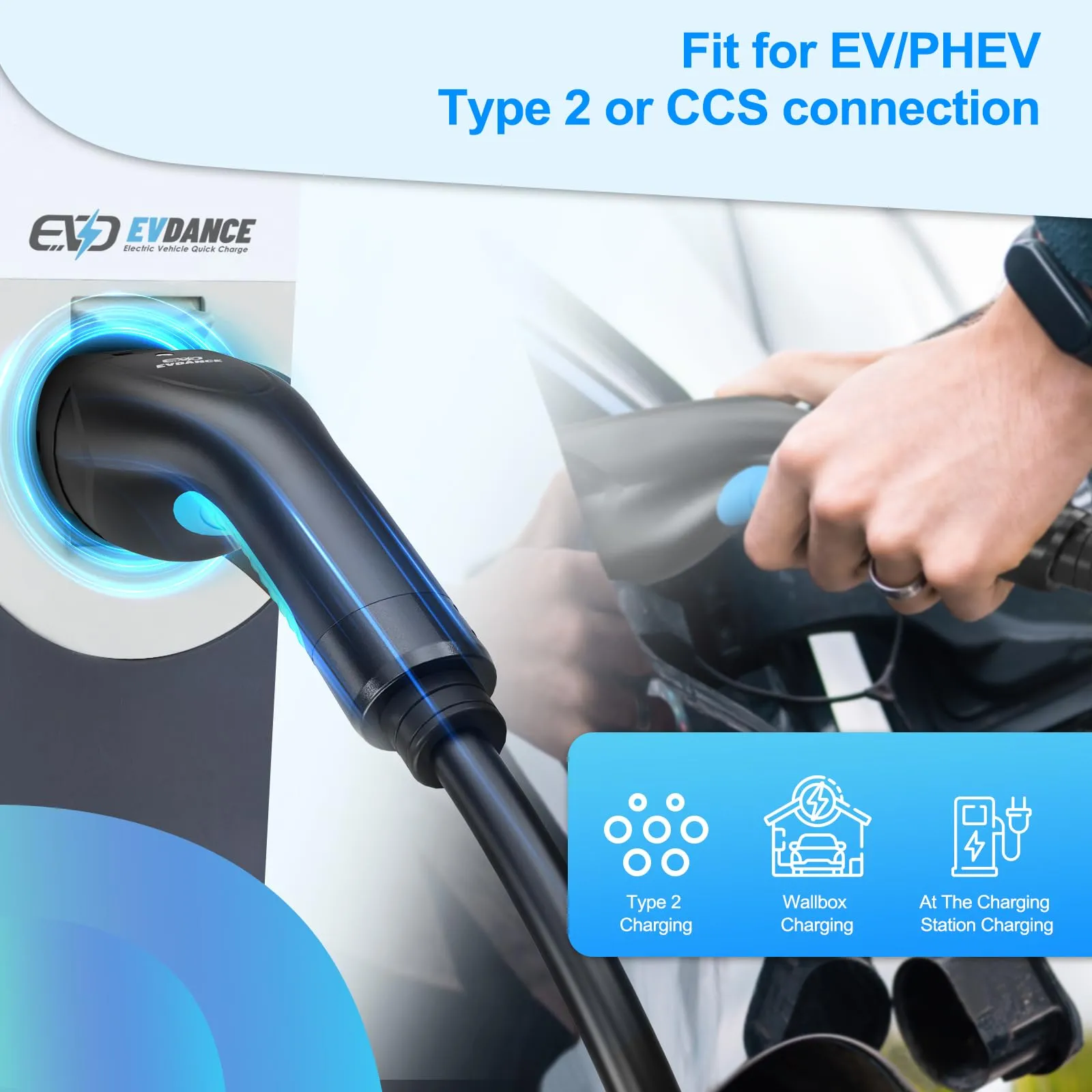 Single Phase 32A EVDANCE Type 2 to Type 2 EV Charging Extension Cable