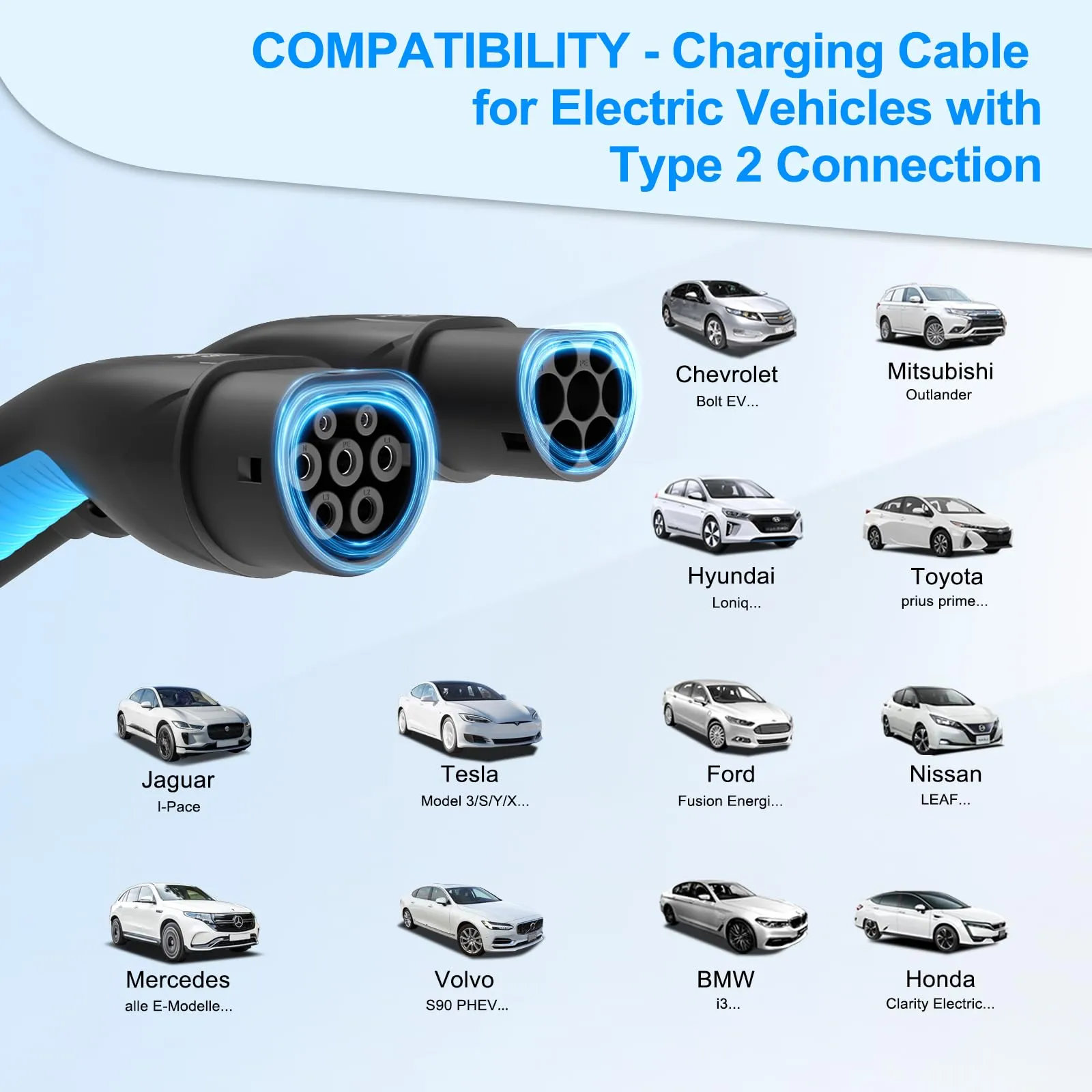 Single Phase 32A EVDANCE Type 2 to Type 2 EV Charging Extension Cable