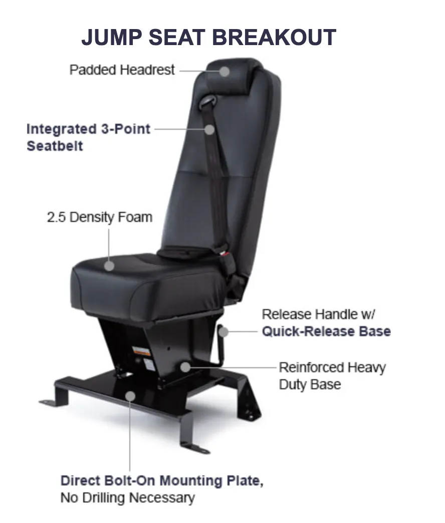 Sprinter Jump Seat w/ Quick-Release Base & Integrated 3-Point Seatbelt