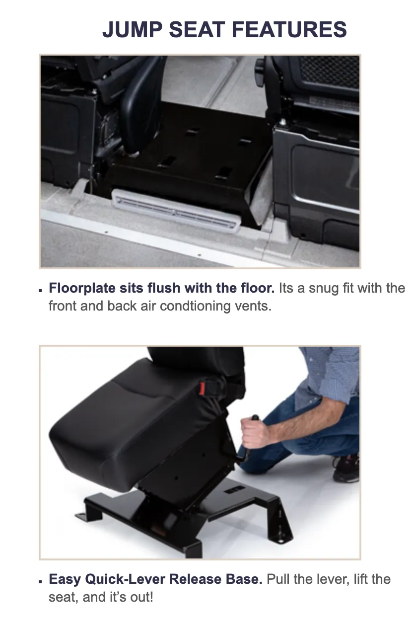 Sprinter Jump Seat w/ Quick-Release Base & Integrated 3-Point Seatbelt