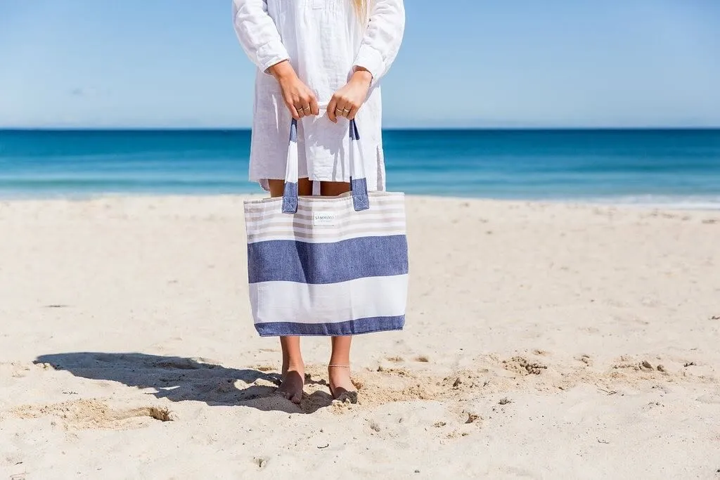 ST TROPEZ Beach Bag: Navy/Beige