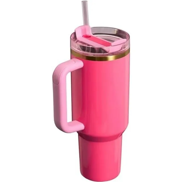 Stanley Cup 40oz with handle Stainless Steel ( Pink Parade)   Silicone 3pcs   2 Extra straws