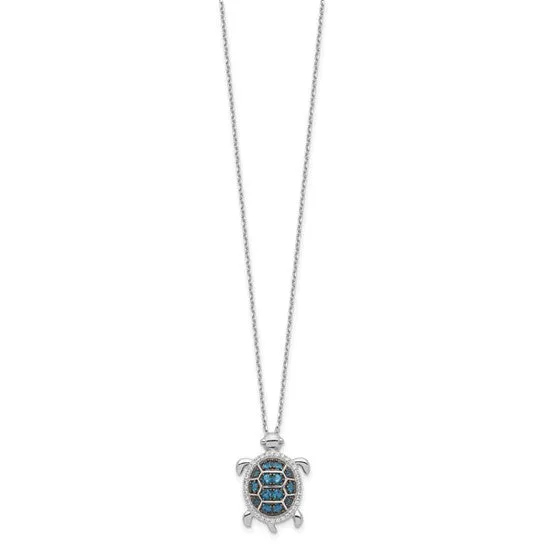 Sterling Silver with Black Rhodium CZ Turtle 16" with 2" ext Necklace