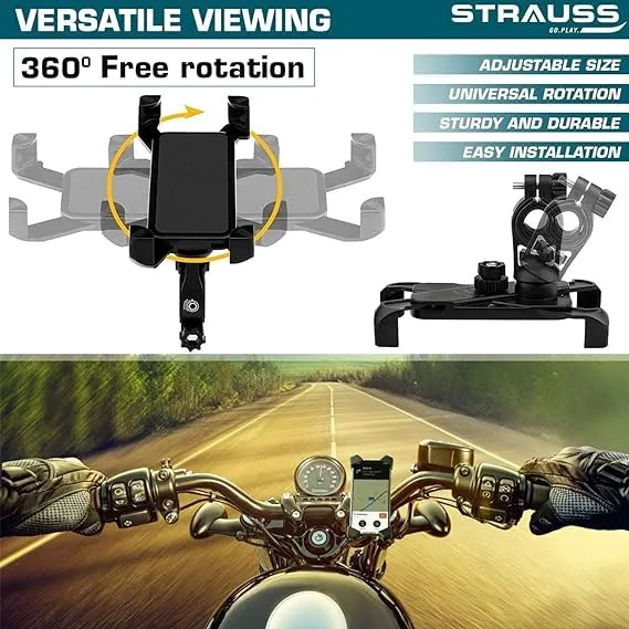 STRAUSS Bike Mobile Holder - Adjustable 360° Rotation Bicycle Phone Mount | Anti Shake and Stable Cradle Clamp | Bike Accessories | Bike Phone Holder for Maps and GPS Navigation (Black) | Pack of 24