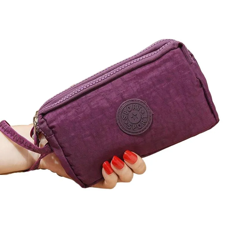 Stylish Leisure Women's Canvas Purse With 3 Layer For Phone Cards Keys Money