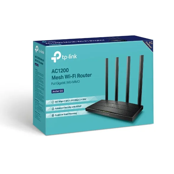 Tp-Link Archer C6 - Wireless Router 4-Port Switch - 1Gbe - Wi-Fi 5 - Dual Band