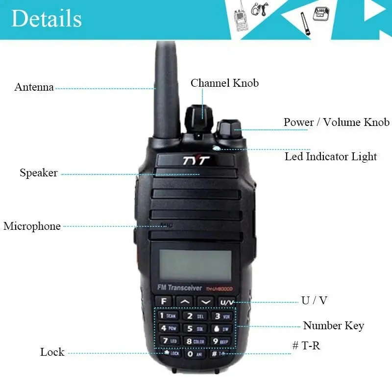 TYT TH-UV8000D 10W 3600mAh Handheld Radio, Dual Band 136-174/400-520MHz Walkie Talkie (AMATEUR)