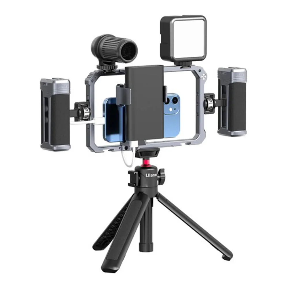 Ulanzi Universal Vlogging Video Cage Aluminum Alloy Metal Rig for 2.6" to 3.3" Smartphones with Interchangeable Portrait / Landscape Phone Holder, Multiple Cold Shoe Mounts and Powerbank Clamp