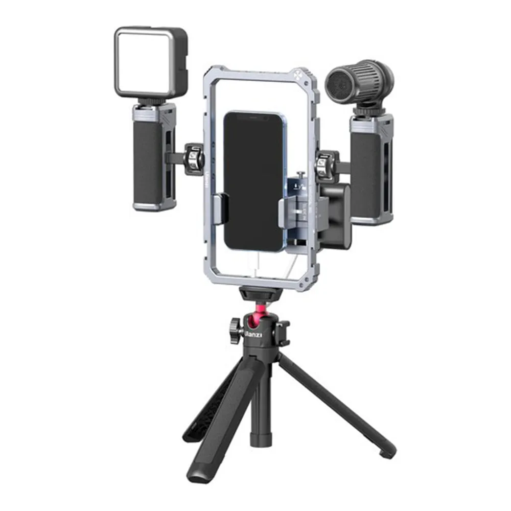 Ulanzi Universal Vlogging Video Cage Aluminum Alloy Metal Rig for 2.6" to 3.3" Smartphones with Interchangeable Portrait / Landscape Phone Holder, Multiple Cold Shoe Mounts and Powerbank Clamp