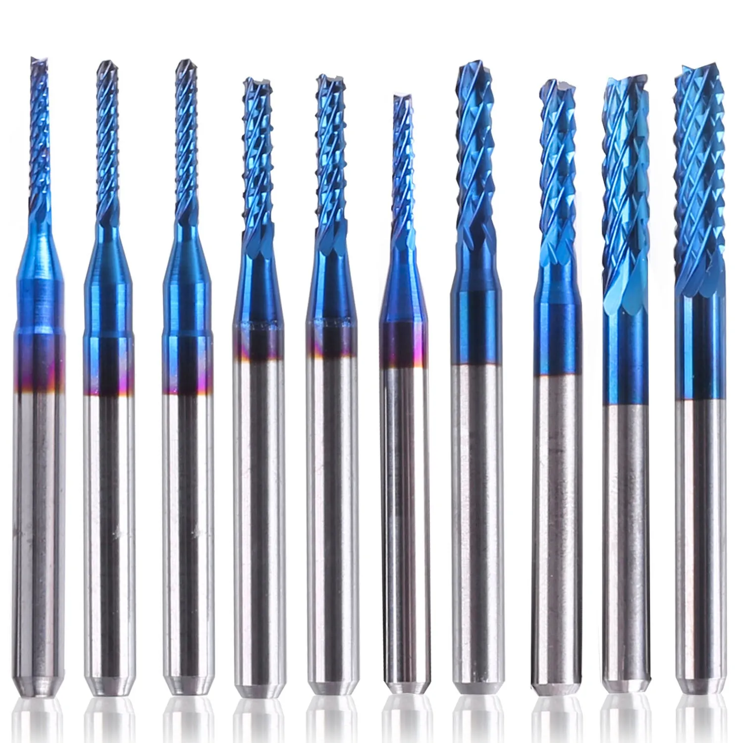 Variety Set C08/C15, 1/8" Shank, Nano Blue Coating Router Bit,10 Pcs