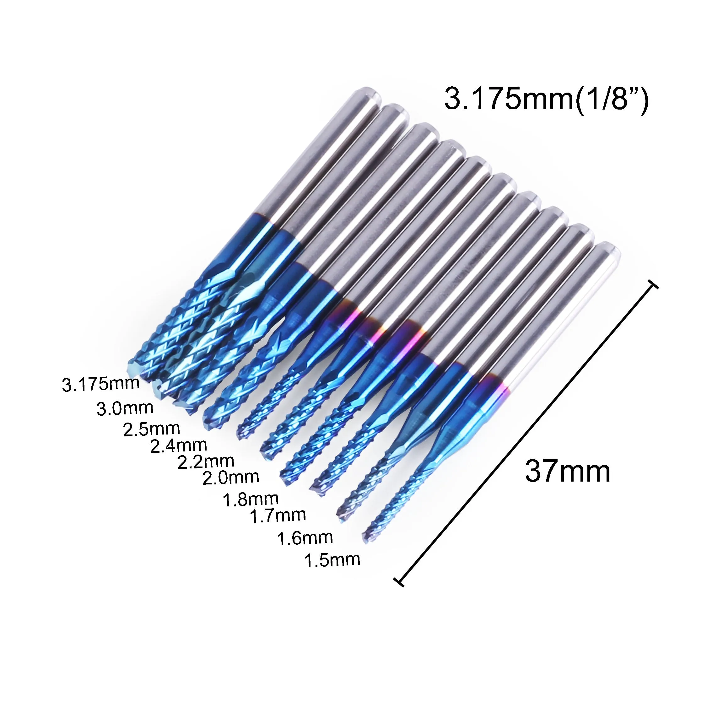 Variety Set C08/C15, 1/8" Shank, Nano Blue Coating Router Bit,10 Pcs