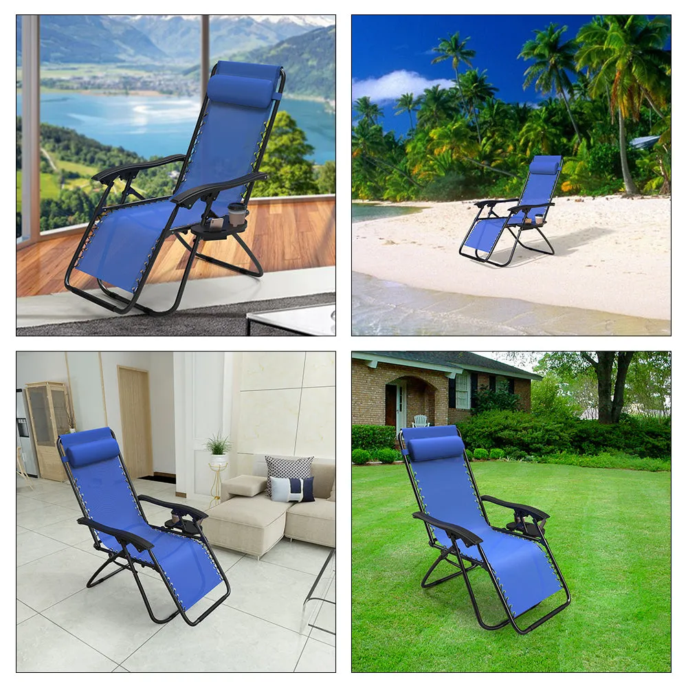 VOUNOT Set of 2 Zero Gravity Chairs, Garden Sun Loungers with Cup and Phone Holder, Blue