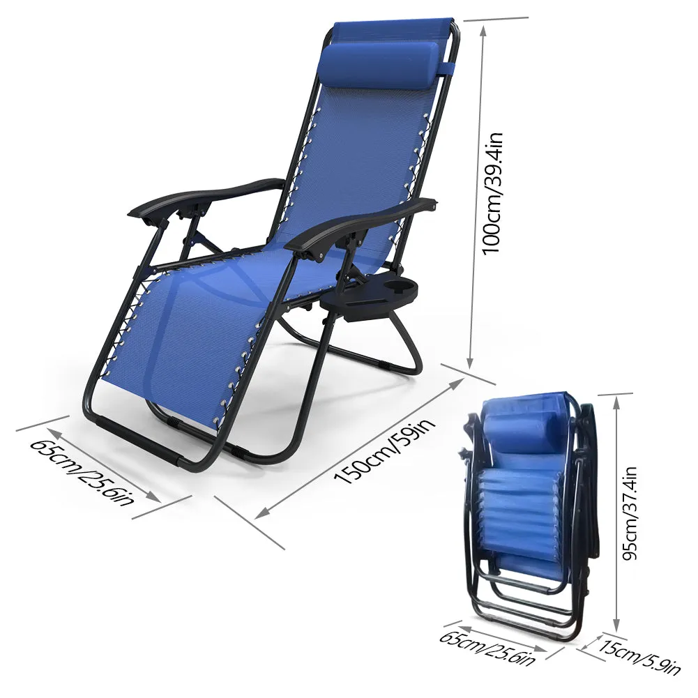 VOUNOT Set of 2 Zero Gravity Chairs, Garden Sun Loungers with Cup and Phone Holder, Blue