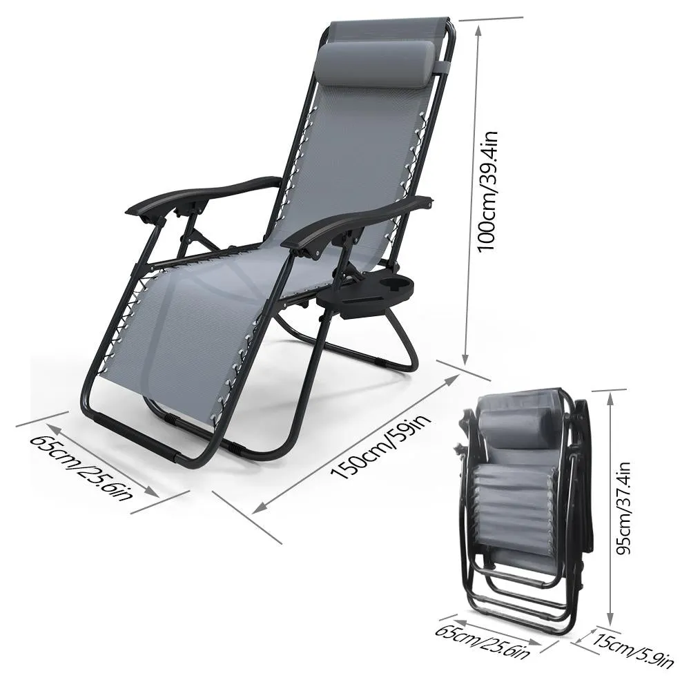 VOUNOT Zero Gravity Chairs, Garden Sun Loungers with Cup and Phone Holder, Grey