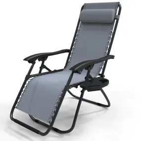 VOUNOT Zero Gravity Chairs, Garden Sun Loungers with Cup and Phone Holder, Grey