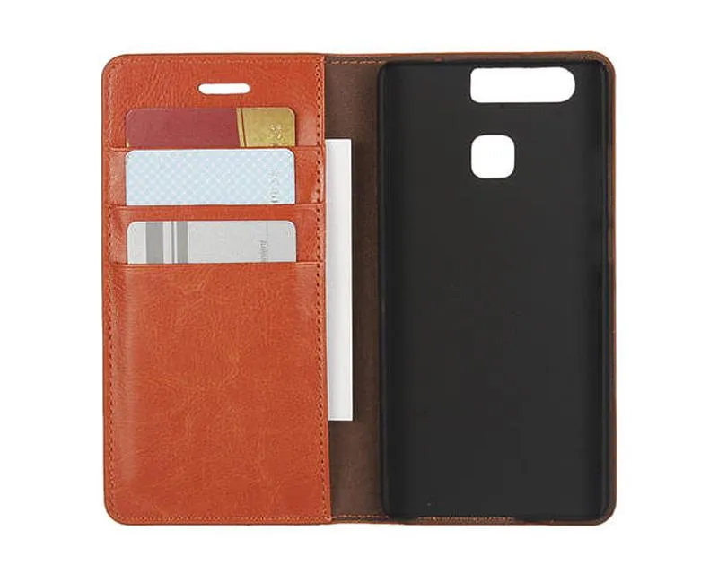 Wallet Series Huawei P9 Genuine Leather Case - Brown