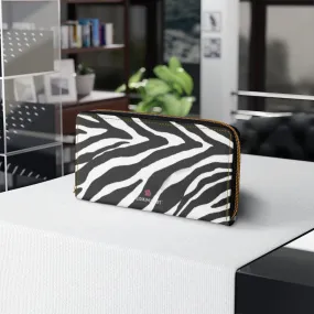 White Zebra Print Zipper Wallet, Best Zebra Striped Animal Print Gold Color Zipper Wallet For Women