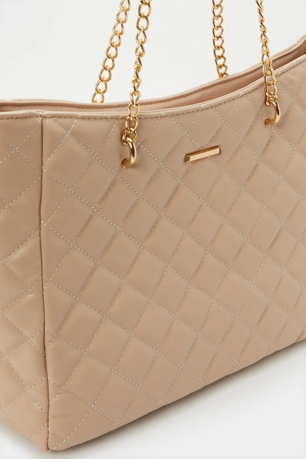 Women Beige Quilted Handbag