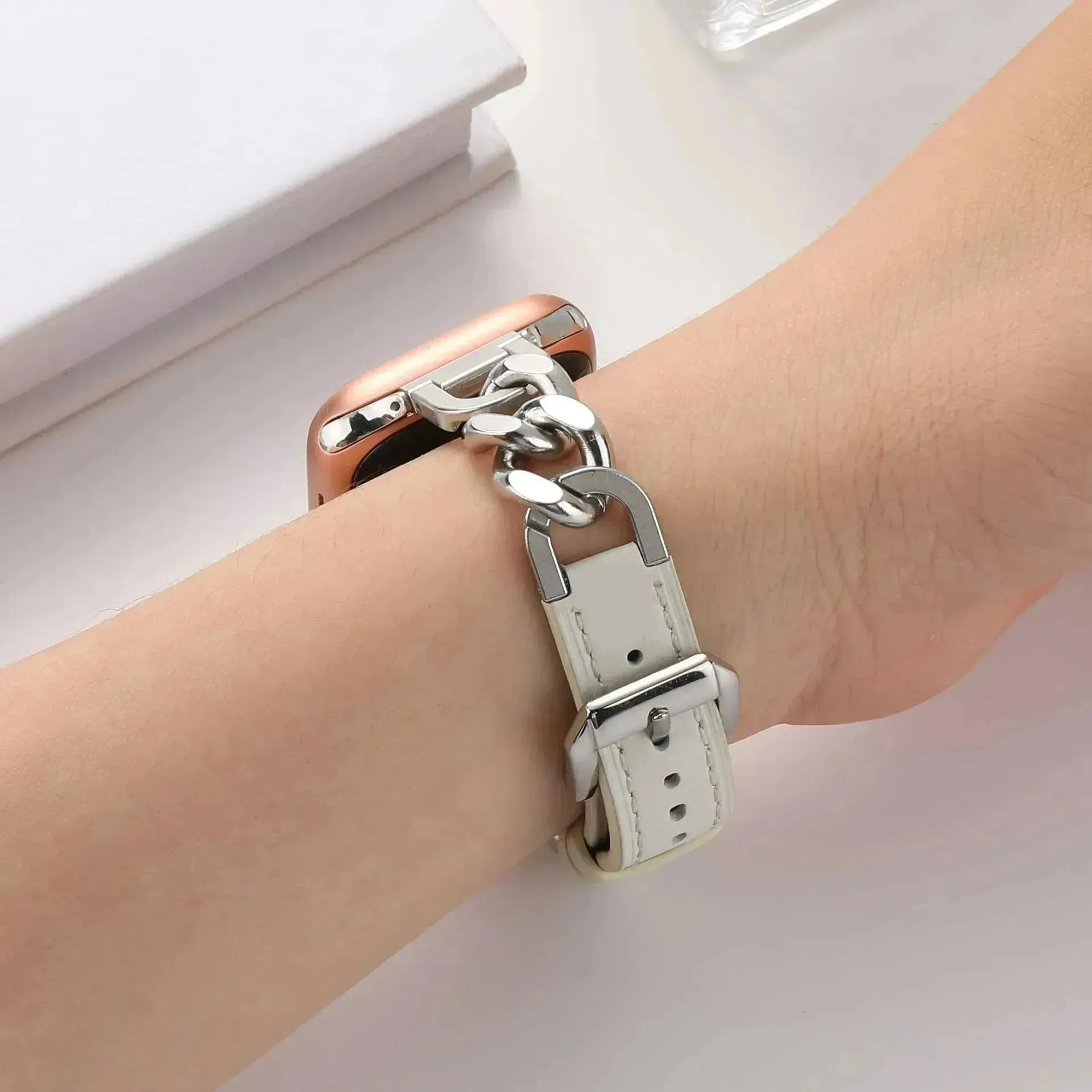 Women Leather and Stainless Steel Watch Strap for Apple  iwatch