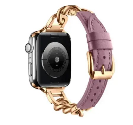 Women Leather and Stainless Steel Watch Strap for Apple  iwatch