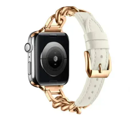 Women Leather and Stainless Steel Watch Strap for Apple  iwatch