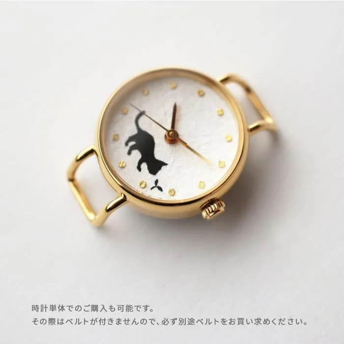 Women's Wristwatch - Cat and Seed Leaf, Japanese handmade wrist watch