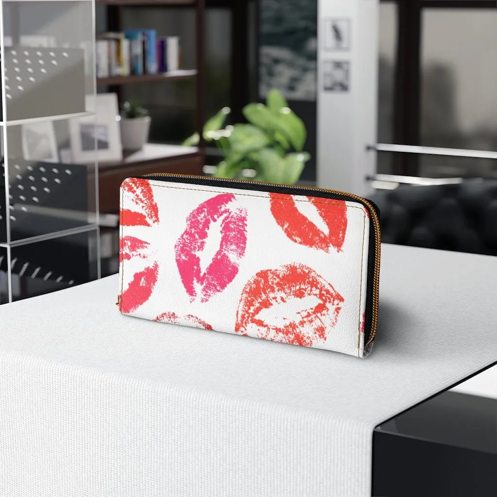 Wristlet Phone Wallet, White and Red Lipstick Kisses Style Purse