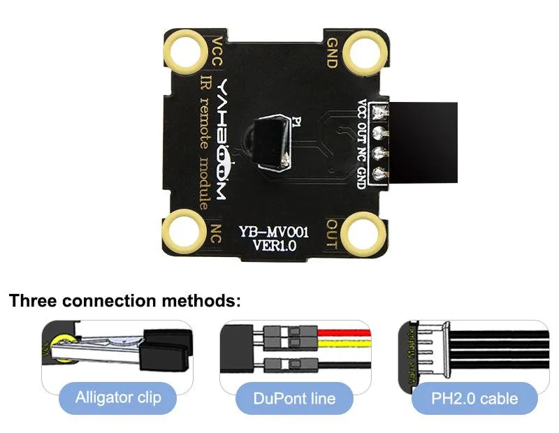 Yahboom lnfrared receiving module compatible with alligator clip/DuPont line/PH2.0 cable